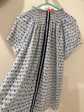 Rungolee Smocked Floral Top, Size S, Blue Floral Print